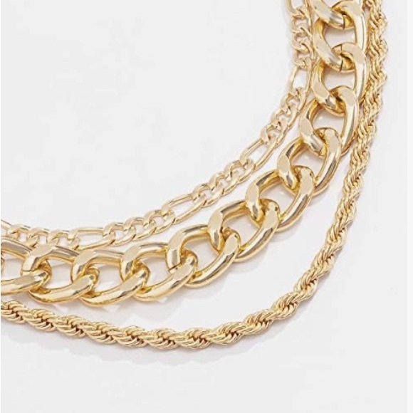 BOUTIQUE Faux Gold 3-Layer Chunky Chain Choker Necklace - 18” - Picture 3 of 3